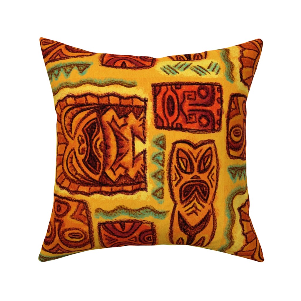 Hawaiian Tiki Tapa Vintage Mid Throw Pillow Cover w Optional Insert by Roostery