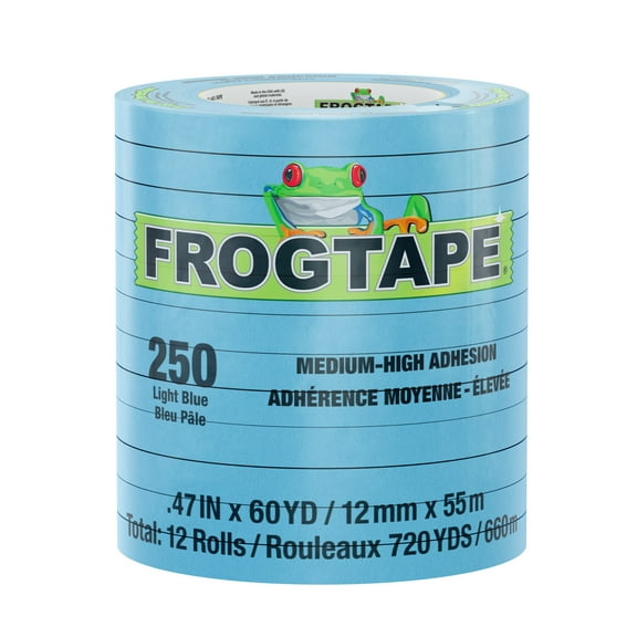 FrogTape 250 Performance Masking Tape - Light Blue, 12 Rolls, 0.47 in. x 60 yd.
