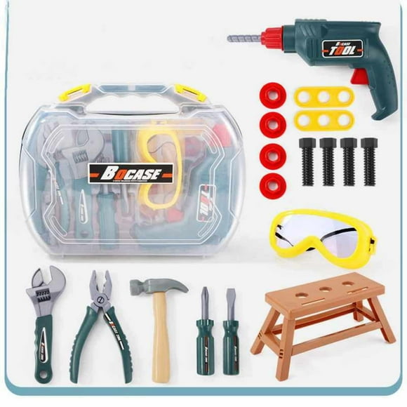 Cameland Little Engineer Portable Repair Box Toy Set Simulation Wrench Chainsaw Children's Repair Tool Toys 19-piece Set