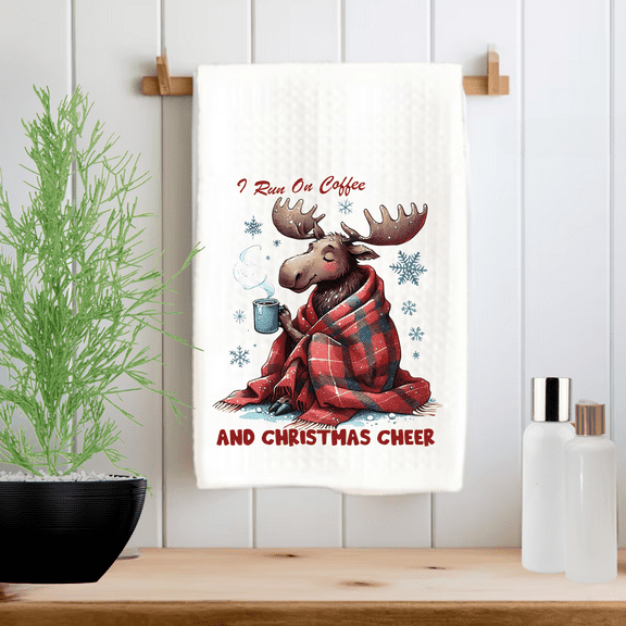 Versatility Printed Funny Dish Towel, 16"W x 24" L, Coffee & Christmas Cheer, 1 Piece