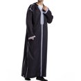 thumbnail image 5 of safuny Islamic Thobe Hoodie for Men Fashion Fall Long Sleeve Long Gown Thobe Kaftan Muslim Long Robe Pockets Clearance Workout V Neck Solid Color Henley Shirts Black L, 5 of 8
