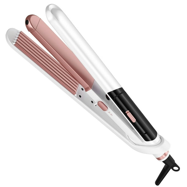 Plancha de pelo de doble capa, rizador y alisador, herramienta de peinado múltiple para cabello liso y rizado con temperatura ajustable y enchufe estadounidense.