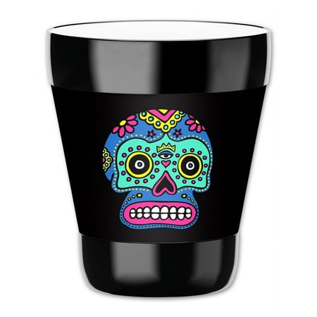 

Mugzie 12-Ounce Low Ball Tumbler Drink Cup with Removable Insulated Wetsuit Cover - Blue Sugar Skul
