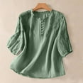 thumbnail image 2 of UAMVSH Oversized Shirts for Women Trendy Embroidered Flowy Tops Soft Button Down Cotton Linen Tees Casual 3/4 Sleeve Vacation Blouses(XX-Large,Army Green), 2 of 3