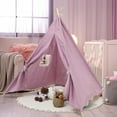 thumbnail image 6 of 4 Pcs Teepee Tent for Kids Indoor Foldable Toddler Cotton Canvas Sleepover Childrens Tent for Girls Boys Outdoor Playhouse Room Camping Study Read Play Game, 4 Colors, 6 of 7