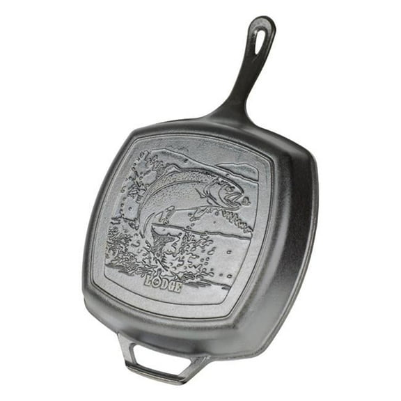 10.5 in. Wildlife Series-Rainbow Trout Cast Iron Grill Pan, Black