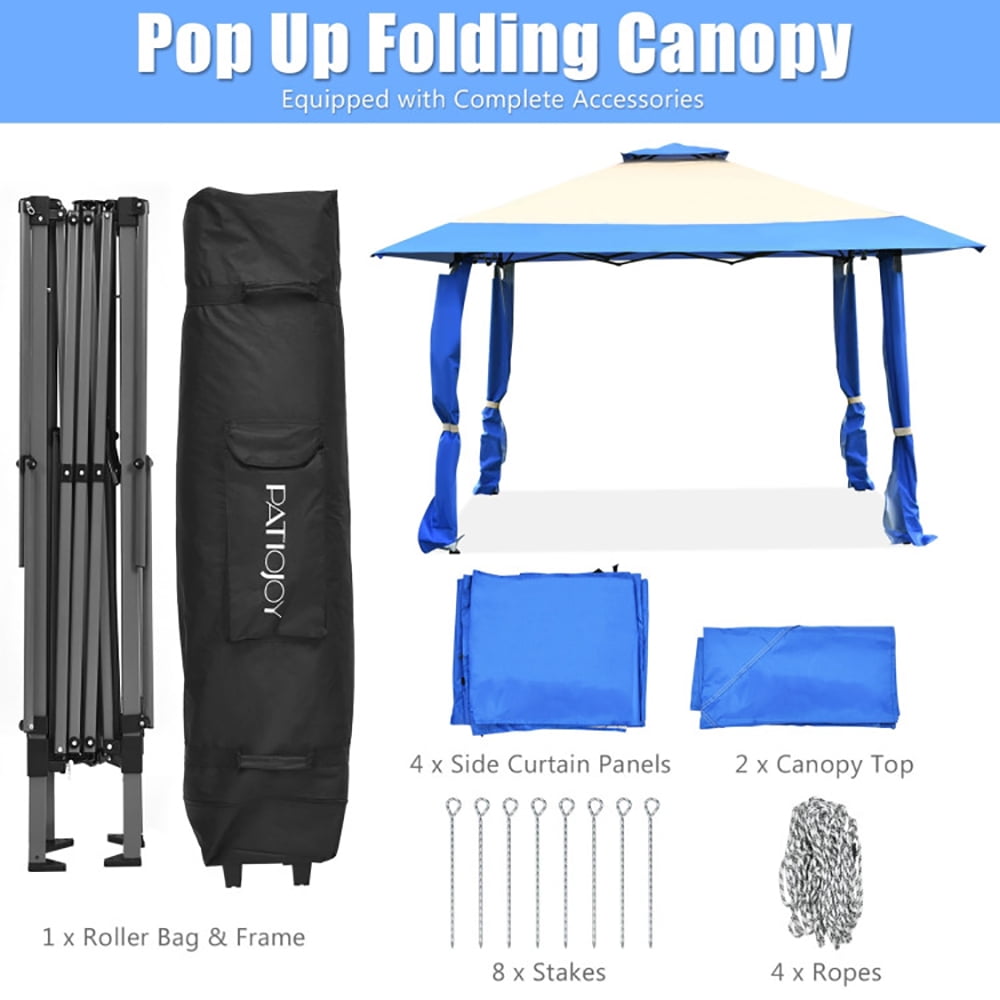 Aimee Lii 13 Feet x 13 Feet Pop Up Canopy Tent Instant Outdoor Folding Canopy Shelter, Backyard Canopy Gazebo, Blue