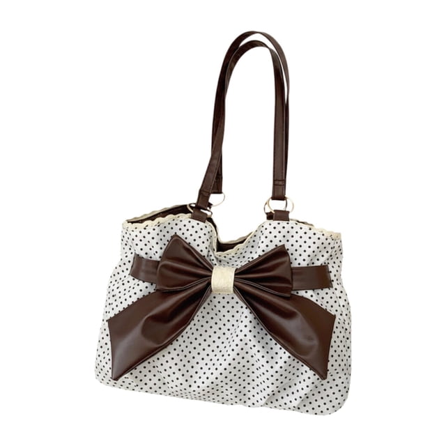 Bolso Tote Bolso de Hombro Bolso de Mano Lazo Retro Lunares Gran Capacidad Material Tela Adecuado para Trabajo Compras Vacaciones Viaje Blanco