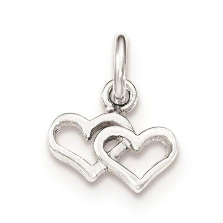 925 Sterling Silver Polished Double Hearts Charm Pendant