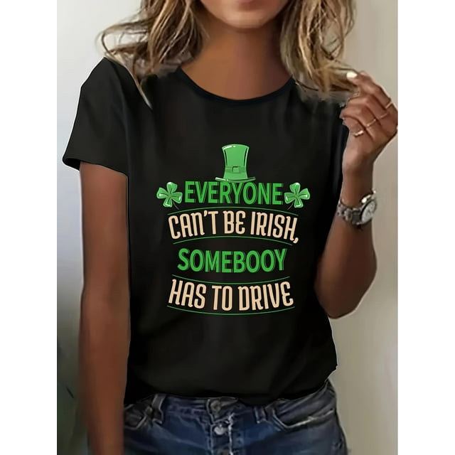 Camiseta deportiva de cuello redondo con gráfico de trébol y letra del Día de San Patricio, camiseta informal holgada y cómoda de manga corta, camiseta deportiva para mujer para adultos, hombres, muje