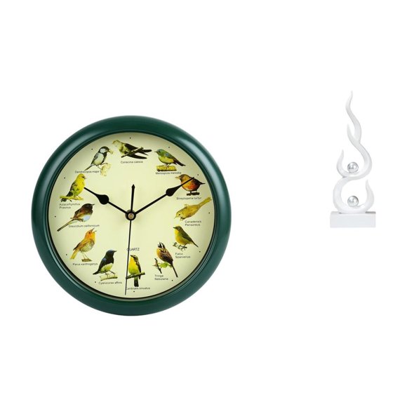 Reloj de pared,Reloj de pared decorativo con pájaros cantores,Reloj de pared de 10 pulgadas con sonido de pájaros musicales,Escultura abstracta de fuego,Estatua de arte abstracto,adorno