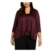 ALEX EVENINGS Womens Purple Sequined Long Sleeve Scoop Neck Top Plus Size: 3X