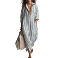 thumbnail image 5 of Quixlent Loose Shirt Dress for Women Casual Long Sleeve V Neck Striped Long Dress Travel Vacation Maxi Dress with Pockets, 5 of 8