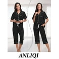 thumbnail image 5 of ANLIQI Women's Pajama Sets 100% Cotton Summer Short Sleeve Capri Pajamas for Women Set Button Down Pjs Soft Sleepwear(Black,2XL), 5 of 7
