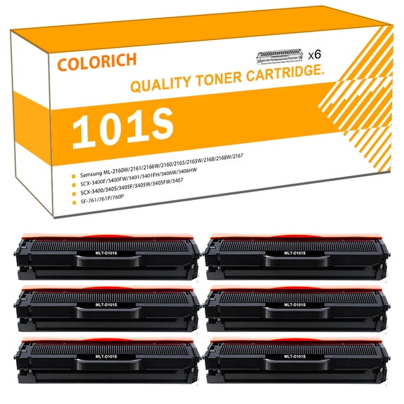 Colorich 6-Pack Compatible D101S 101S Toner Cartridge for Samsung 101S MLT-D101S SCX-3405 ML-2165 SCX-3400 SF-760P Printer Ink 6x Black