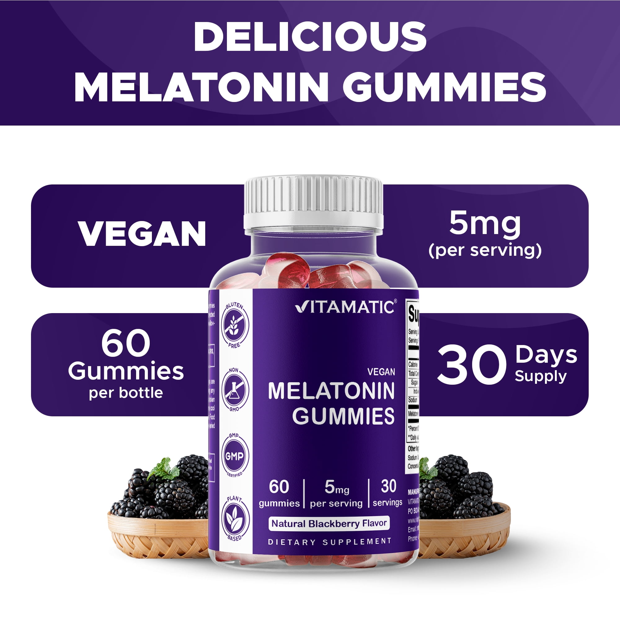 3 Pack Vitamatic Melatonin Gummies for Kids & Adults - (2.5mg 5mg & 10mg Doses) - 60 Vegan Gummies - Natural Sleep Aid Supplement (Total 180 Gummies)
