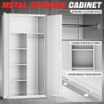thumbnail image 2 of DNA Motoring 72" White Lockable Metal Storage Wardrobe Cabinet w/ Hanging Rod & 4 Shelves, 2 of 7