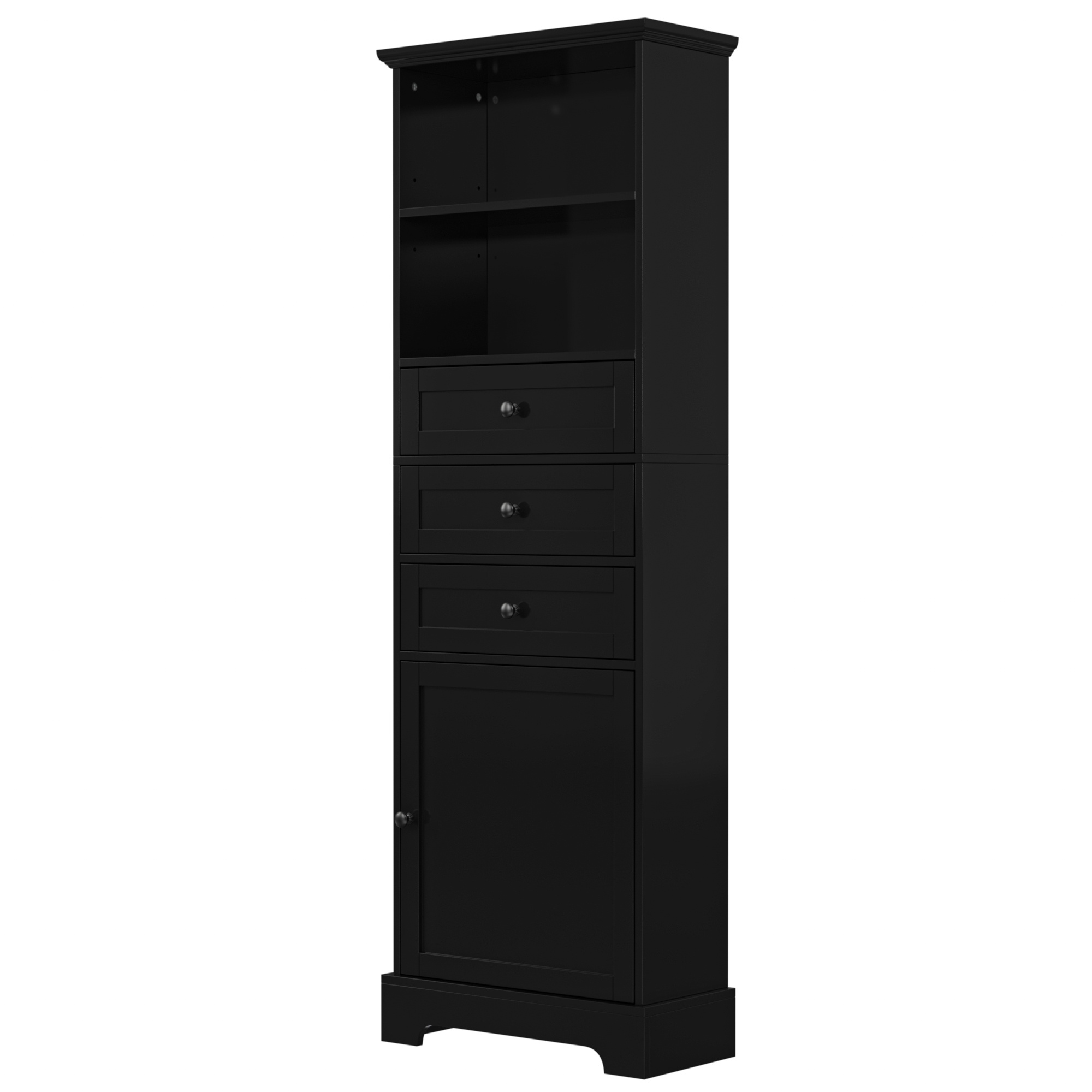 Tall Bathroom Cabinet, FURNINEST Bathroom Cabinet with 3 Drawers and Adjustable Shelves, Storage Cabinet Furniture for Home Bathroom, 22"L x 10.3"W x 57.3"H, Black