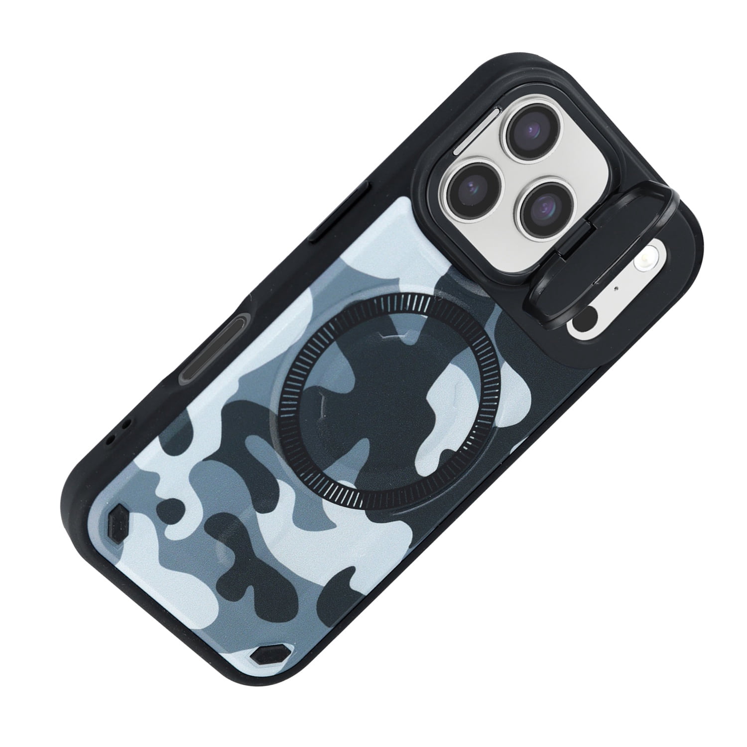 Thin Camouflage MagSafe Case with Built-In Camera Kickstand for iPhone 17 Pro Max - Blue