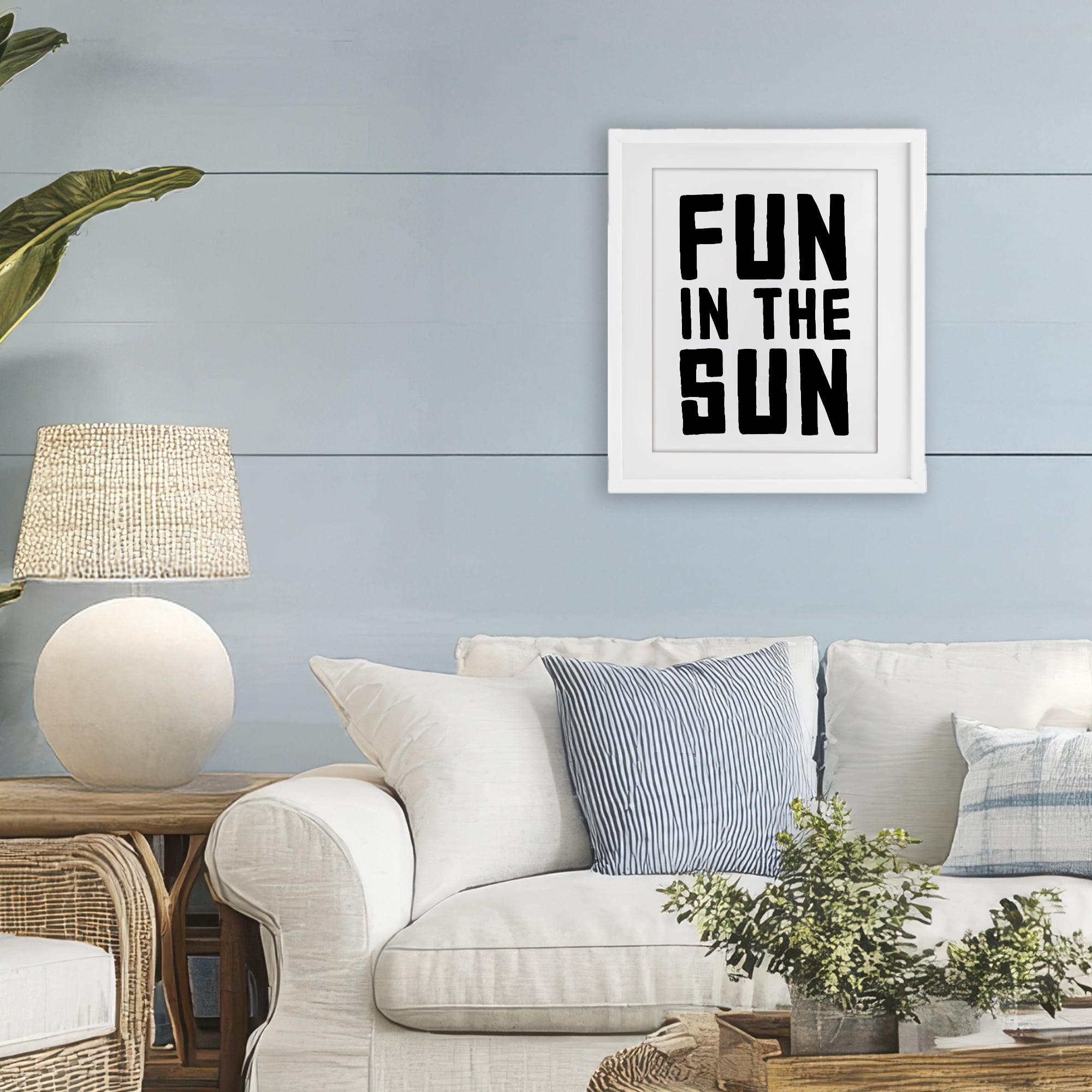 Fun In Sun Simple Sentiment White Framed Print Under Glass, design by Lettered and Lined