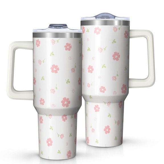 1pc safflower 40oz Tumbler with Straw & Handle - Insulated Stainless Steel Cup | Holiday Gift for Man Women (Christmas, Valentine's, Birthday)