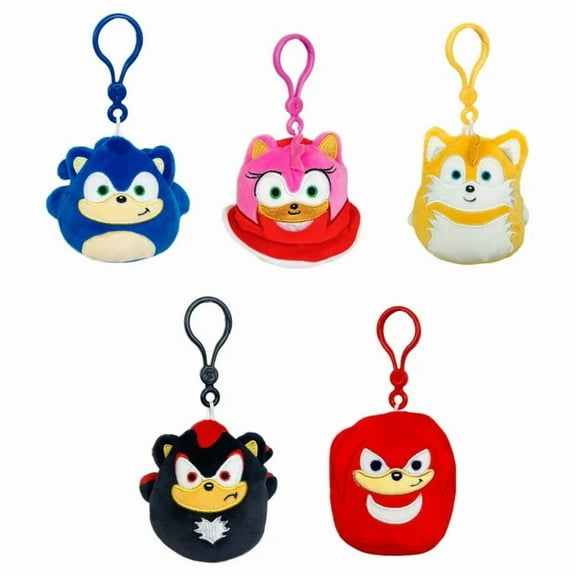 Squishmallow Sonic the Hedgehog 3.5" Clip Ons Set of 5 - Sonic, Amy, Tails, Shadow, Knuckles