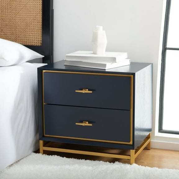SAFAVIEH Fenno Glam 2 Drawer Nightstand, Dark Teal/Brass