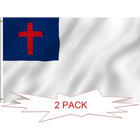 Two Sided Banner Flag - G128 TWO PACK of Christian Flag Christian Cross Religious Church Flag Christianity Banner Church Pennant 3x5ft Printed Quality Polyester with Brass Grommets Double Stitched