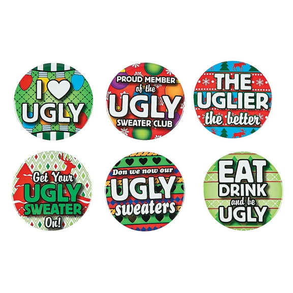 Ugly Sweater Buttons - Party Favors - 24 Pieces
