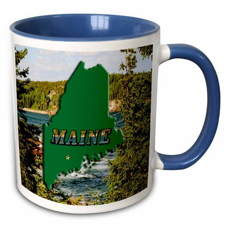 3dRose State Map, Picture Text AND Arcadia Park Lake in Maine - Two Tone Blue Mug,