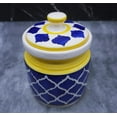 thumbnail image 2 of Ceramic pickle jars 1200 ml Pottery Ceramic Storage Jar for Pickle, Ceramic Cornichon Storage Jar for Pickle Barni for Achar (1200 ml, BLUE AND YELLOW, Set of 1), 2 of 3