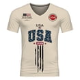 thumbnail image 3 of 250 Anniversary USA Shirt Mens Men's Summer Graphic V Neck Short Sleeve Everyday Casual Tee 4Th of July Shirt Beige L, 3 of 6