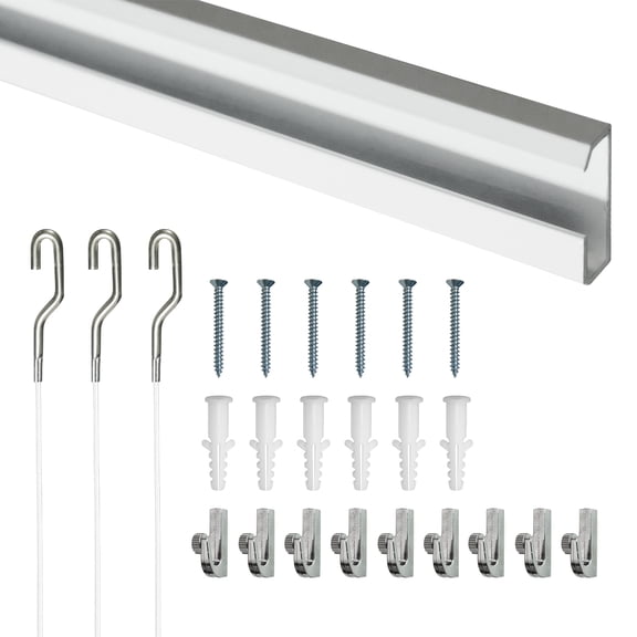 Picture Hang Solutions - Track 101 Picture Rail Kit - Includes 79-inch Wall Track, Nylon Cords, Adjustable Hooks, and Hardware - Gallery Hanging Systems (1 set per pack)