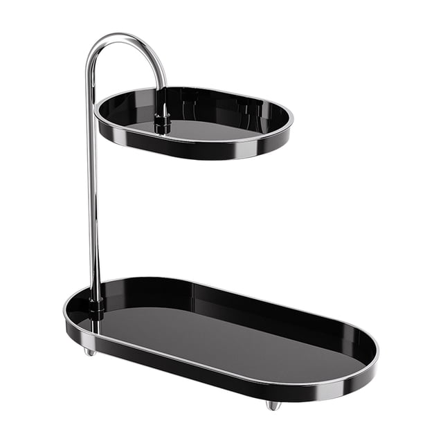 Storage Rack for Bathroom Living Room Desktop Countertop Organizing Rack 12.2 in x 12 in x 5.9 in Plastic and Chrome Metal Double Layer Elliptical Tray