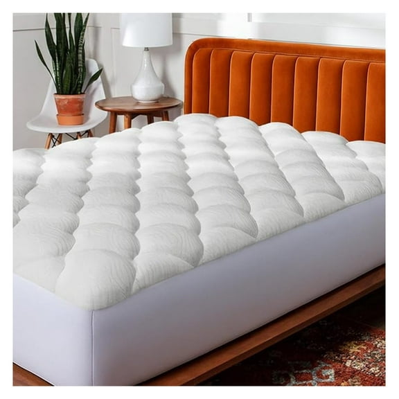 Copper Pillow Top Cal King Mattress Pad - Soft Overstuffed Premium Cloud-Like Support - Quilted Fiberfilled Mattress Topper with Deep 18" Pocket for Secured Fit