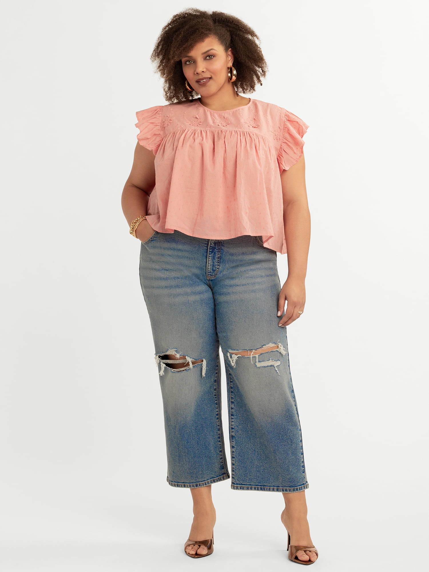 Jessica Simpson Women's and Women's Plus Chandler Flutter Sleeve Top, Sizes XS-4X