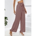 thumbnail image 3 of Chiclily Women Wide Leg Pants with Pockets High Waist Loose Belt Flowy Casual Trousers, US Size Small in Pink Black Stripe, 3 of 7