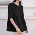 thumbnail image 4 of Fiudx Ofertas Flash Del Día Solo En Línea Blusas Sueltas de Manga Corta con Cuello Redondo para Mujer, Informales, de Verano, a La Moda, Cómodas, de Color Sólido, 4 of 5