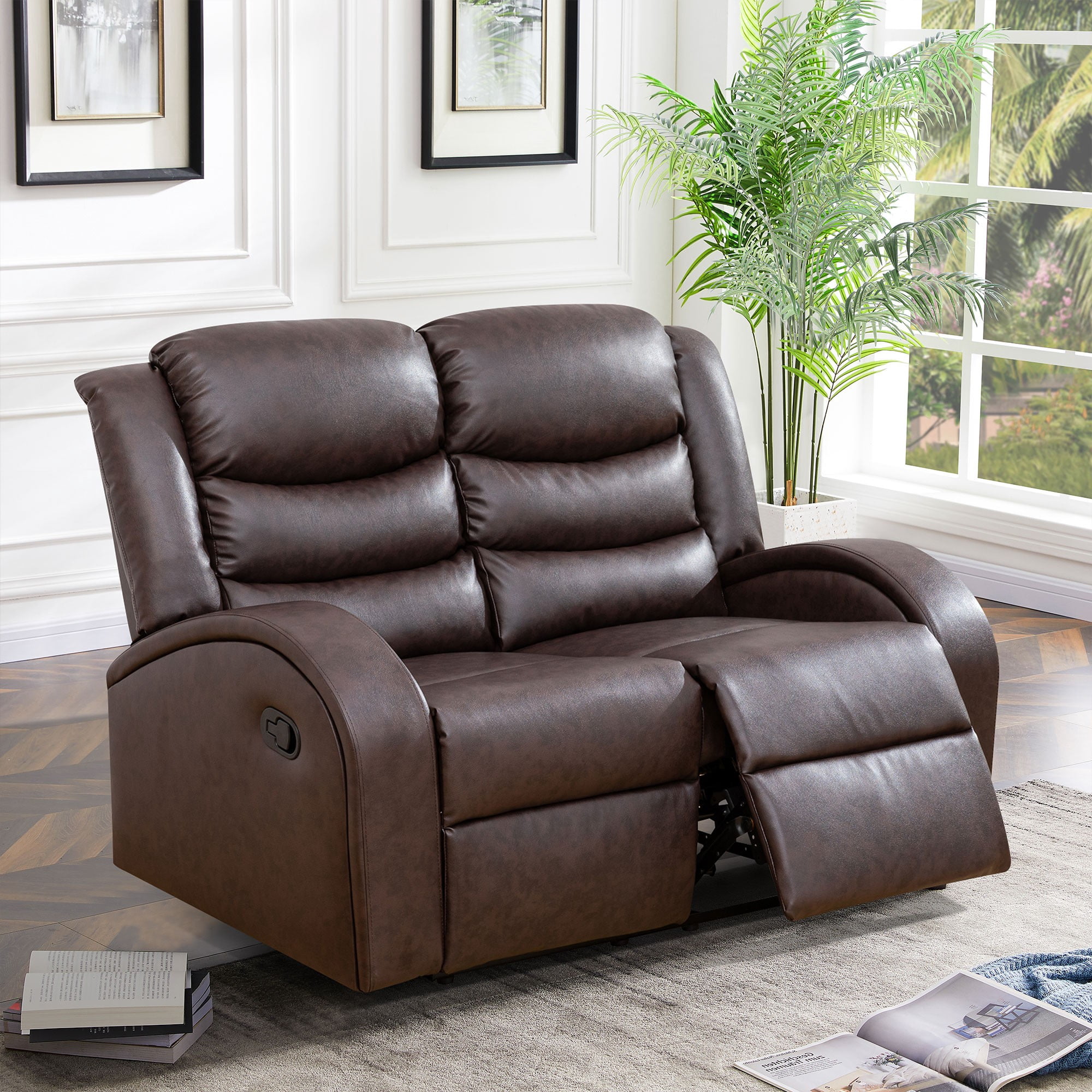 Gewnee Brown Loveseat, Air Leather & High-Elastic Sponge, Adjustable Recline, Perfect for Living Rooms