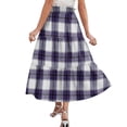 thumbnail image 5 of Delconic Women Plaid Drawstring Waist Tiered Maxi Skirt with Pockets Casual Loose Fit A Line Long Skirt for Everyday Wear Purple 2XL, 5 of 5