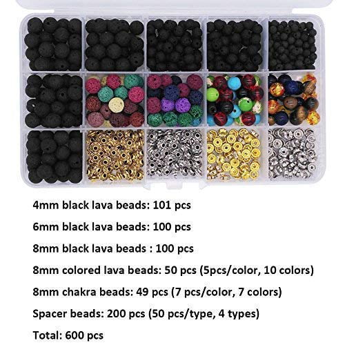 Bracelet Making Kit Beads Bulk - 600Pcs Color Volcanic Gemstone Lava Rock  Beads Bulk Chakra Beads Spacer Beads with Crystal String