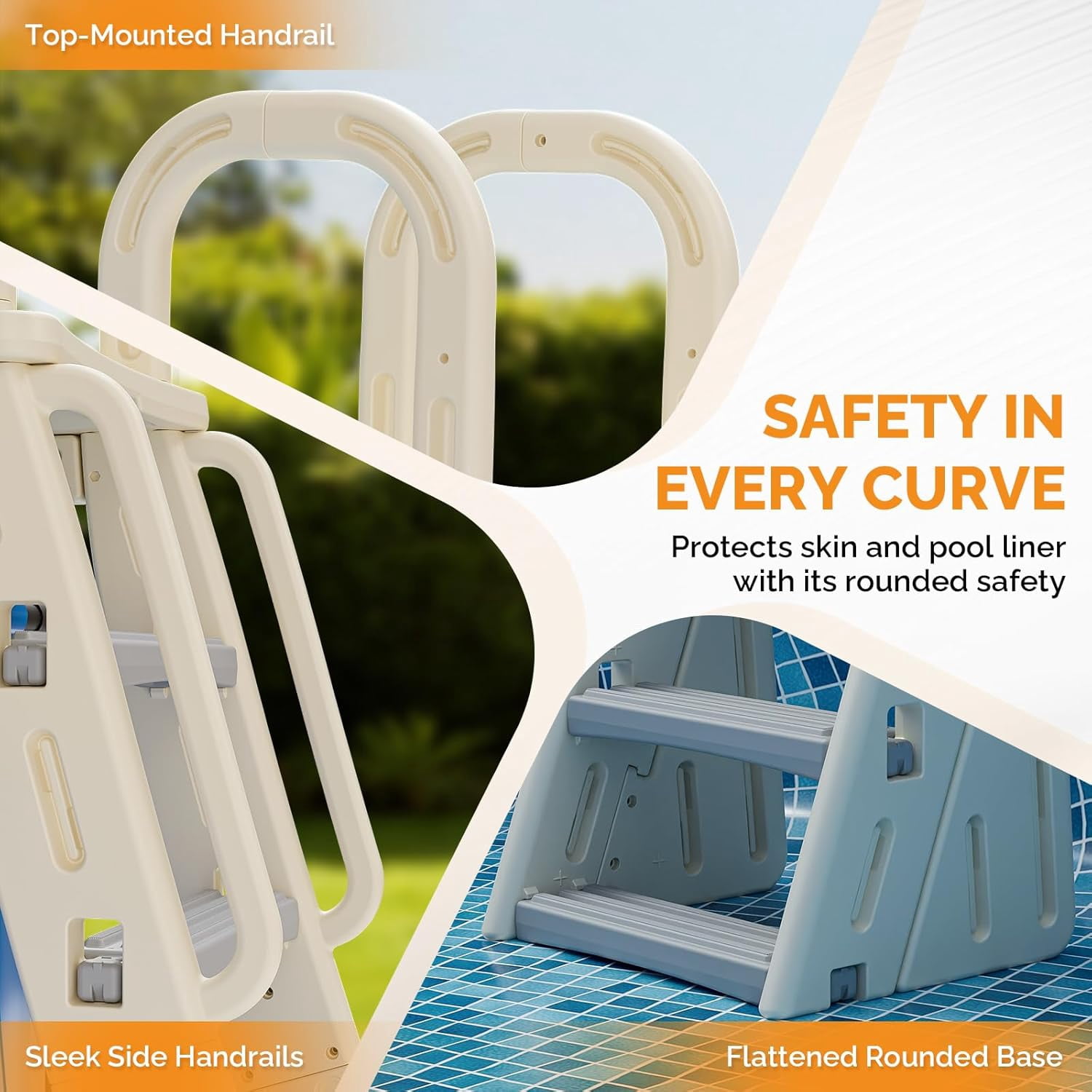 Zimtown 60in A-Frame Above Ground Pool Ladder, Beige Blow-Molded Pool Steps with Non-Slip Steps