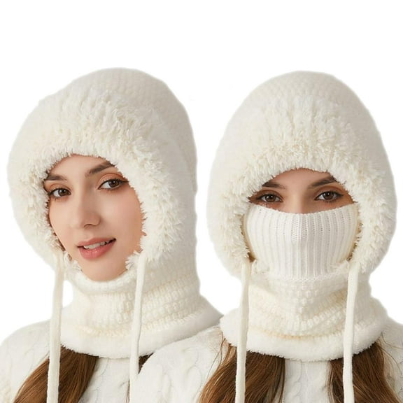 Women Winter Warm Knitted Plush Scarf Hat, 3-in-1 Set Premium Knitted Warm Plush, Machine Washable
