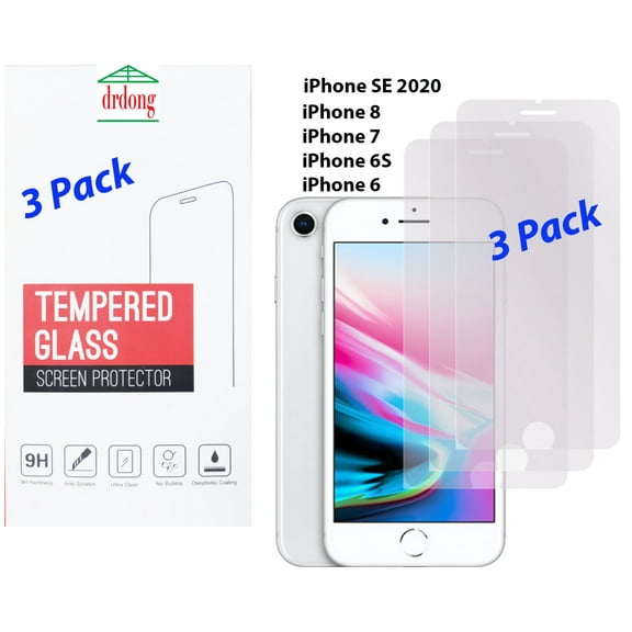 drdong-Screen Protector for Apple iPhone SE 2020, iPhone 8, 7, iPhone 6s, and iPhone 6, Tempered Glass Film, 9H Hardness, Shatter-Proof, Anti Fingerprint, Anti Scratch, Case Friendly, 4.7-Inch, 3-Pack