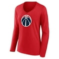 thumbnail image 2 of Women's Red Washington Wizards Primary Logo Long Sleeve V-Neck T-Shirt, 2 of 3