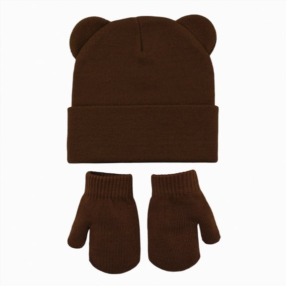 6-36 Months Kids Winter Knit Hat and Mitten Set, Cute Bear Ear Beanie for Boys Girls