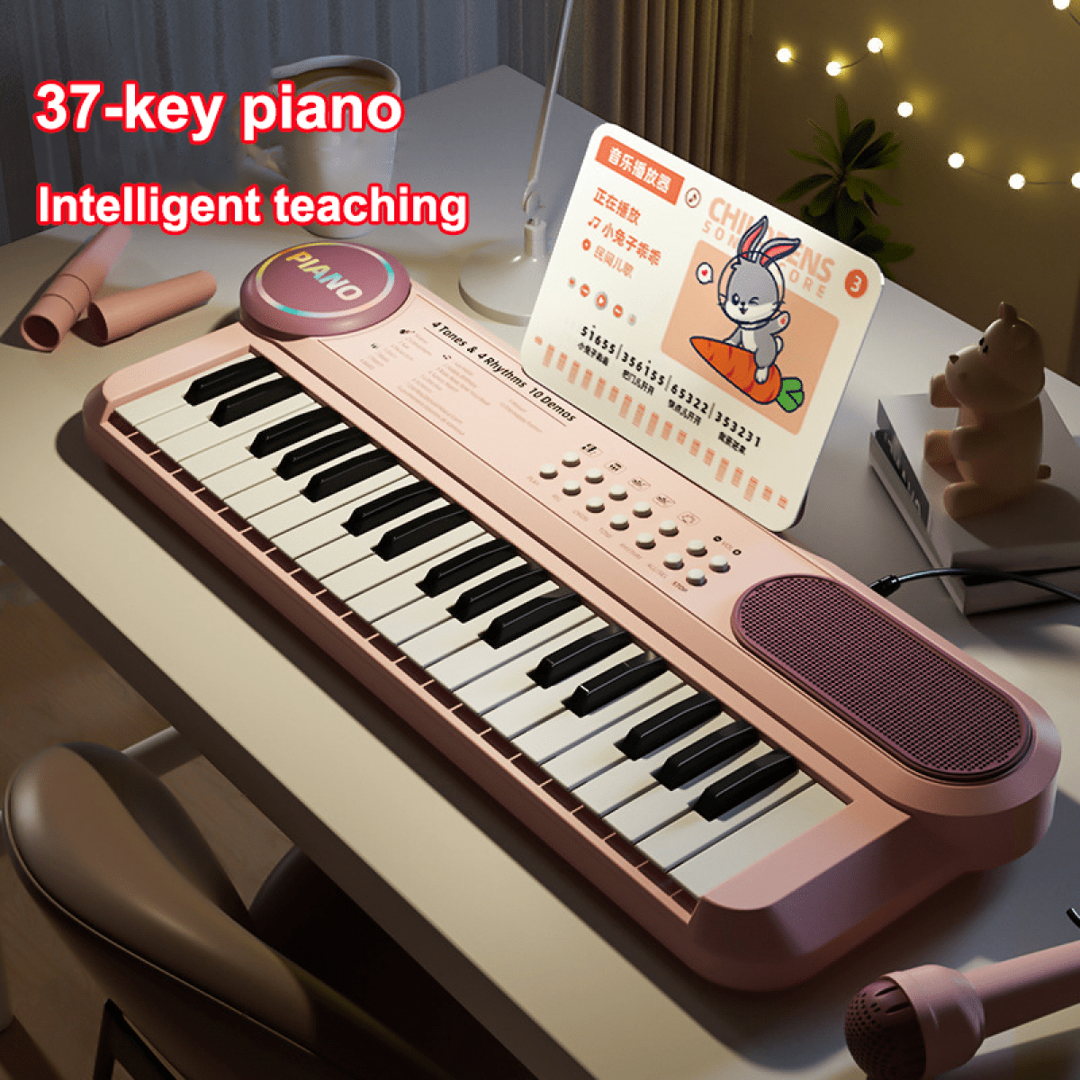 Electric Piano Keyboard for Girls, Portable Music Instruments with Microphone for Kids Christmas Birthday Gifts(Red)