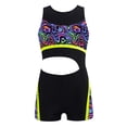 thumbnail image 3 of inlzdz Kids Girls Stylish Print Patchwork Jumpsuit Sleeveless Cutout Bodysuit for Sports Exercise Colorful Stripe 12, 3 of 5