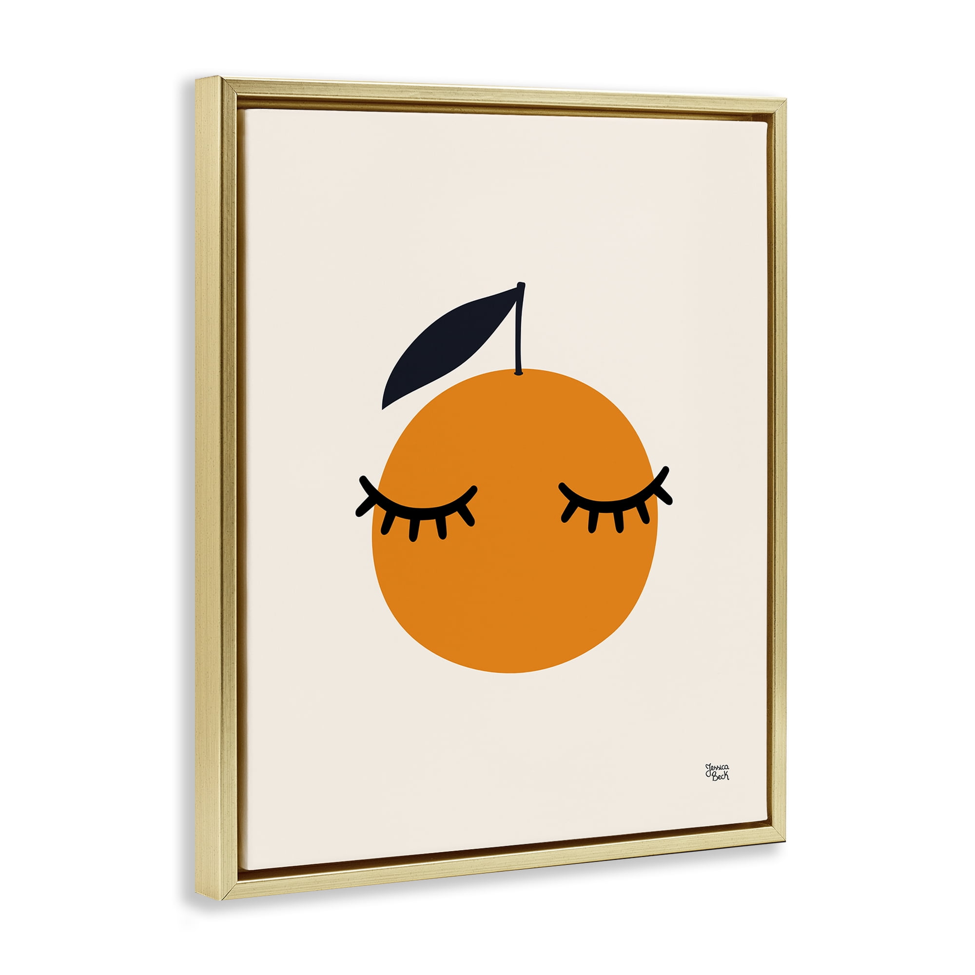 Stupell Industries Orange with Eyelashes Food & Beverage Painting Gold Floater Framed Canvas Art Print Wall Art, 25 x 31