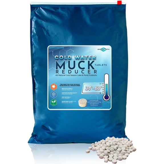 Cold Water Muck Reducer for Lake & Pond - Eco-Friendly Psychrophilic Bacteria and bio-stimulants Designed for Spring, Winter & Fall Lake and Pond Sludge Treatment. (30 lbs)